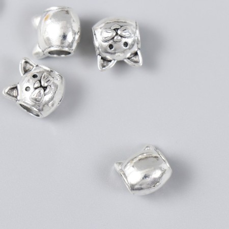 Bead for creativity Metal "Cat" silver 1x1.3 cm-1
