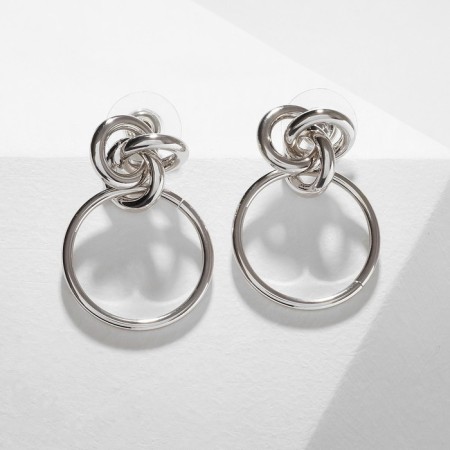 Earrings Metal "rebirth" woven rings, color silver-1