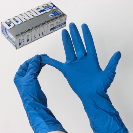 Latex gloves "High Risk", observation, non -sterile, size XL, 50 pcs/UP (25 pairs), blue color