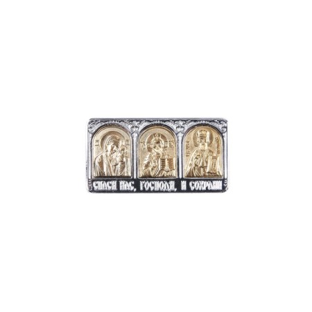 Icon in the car, triptych, melchior, metal, 4.2 x 2.2 cm