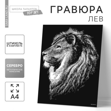 Engraving “lion” with a metallic effect “silver” A4