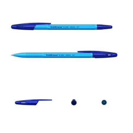Ballic handle Erichkrause R-301 Neon Stick, node 0.7 mm, blue ink, writing length 2000 meters, mix-10
