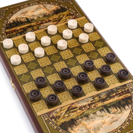 Backgammon "mountains", wooden board 40 x 40 cm, with a field for playing checkers-2