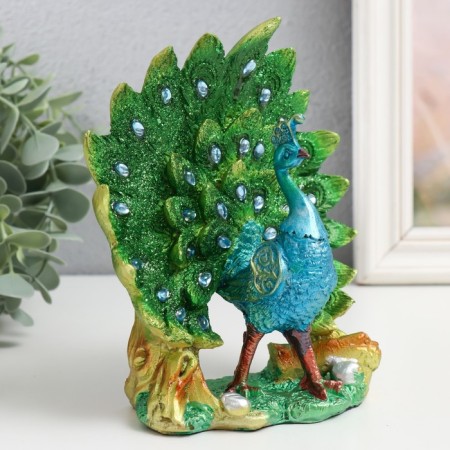 Souvenir Polystone "Green Peacock with the Royal Tail" 11.5x6x12 cm-3