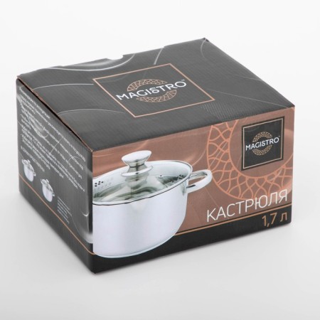Magistro tefida stainless steel pan, 1.7 l, lid-durglang, plum nose, capsule, silicone handles-6