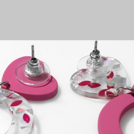 Acryl Earrings "Heart" with confetti, colored in silver-2