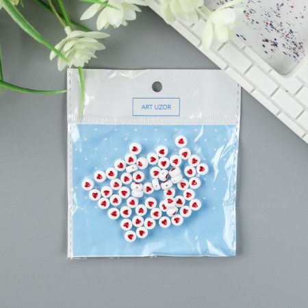 A set of beads for creativity plastic "Red heart in the circle" 20 grams 0.7x0.7 cm-3