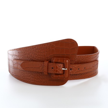 Women's belt, width 11 cm, leather buckle, red color-6