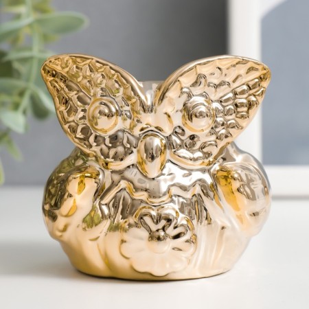 Ceramics candlestick for 1 candle "Council with chamomile" gold 7x7x6.5 cm-1