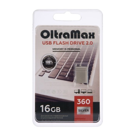 OLTRAMAX, Mini flash drive, 16 GB, USB 2.0, Thu up to 15 MB/s, PLO up to 8 MB/s, metal, silver