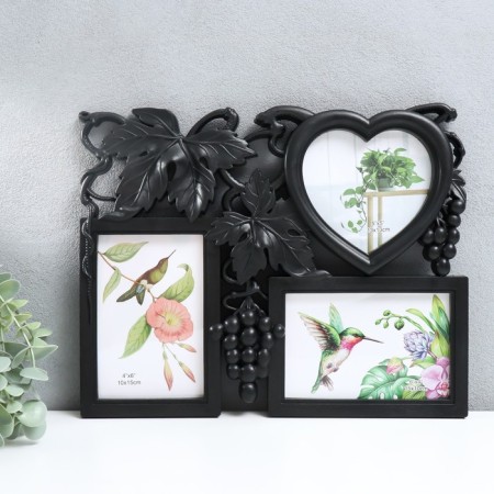Photo frame plastic in 3 photos 10x15, 11x12 cm "Grapes" Black 25.5x32 cm