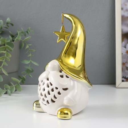 Souvenir Ceramics Light "Gnome in a gold cap with a star" White 11.6x10.7x19.3 cm-2