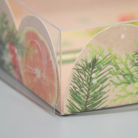 Box for confectionery products with PVC lid "Mandarins and needles", 10.5 x 21 x 3 cm, New Year-4