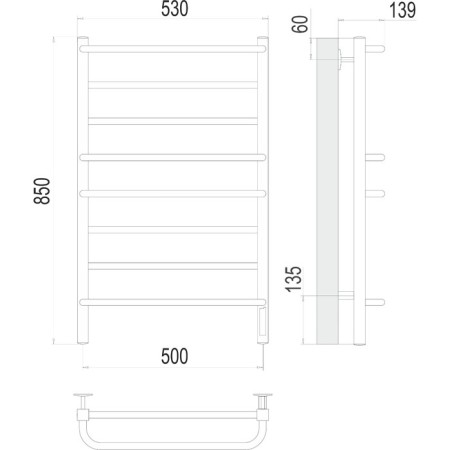 Electric Terminus towel "Euromix" P8, 500x850 mm, chrome-2