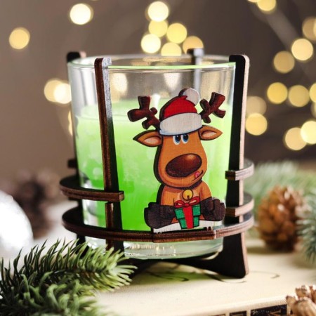 Aromatic candle in a glass on the stand "New Year's Deer", 10x9.5x9 cm, apple