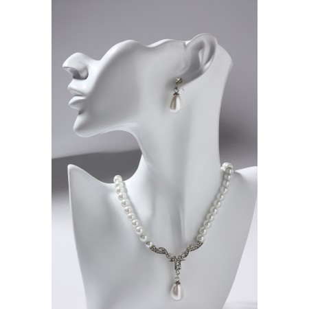 Set 2 objects: earrings, necklace “vernissage” pearl drop, white color in silver, 45 cm-7