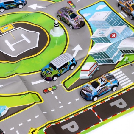 Game set "City", 24 metal machines with launch and playing field-3