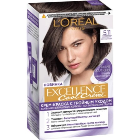 Hair Cream L’Oreal Excellence Cool Creme, tone 5.11 Ultrapepele light brown