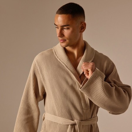 Wafel dressing gown men SL Home: Basic "Sabbia", size XL, 100% cotton, 300 g/m2-3