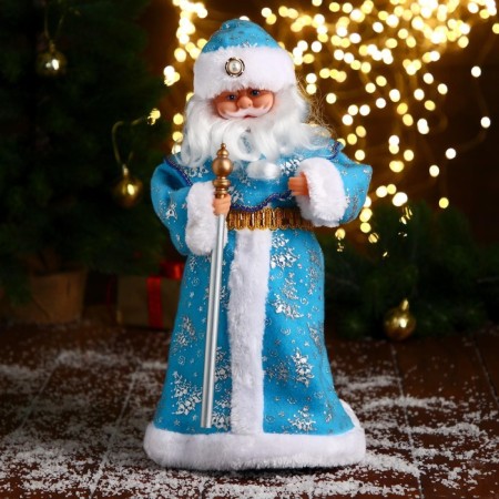 Santa Claus "In a blue fur coat with a staff" moves, 39 cm, blue
