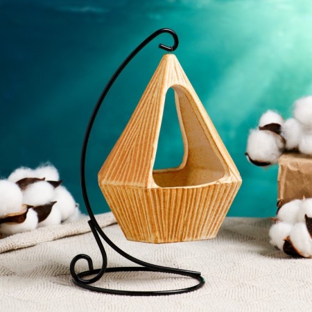 Pot on the stand "Prism" beige, 12x8.5x14cm-1