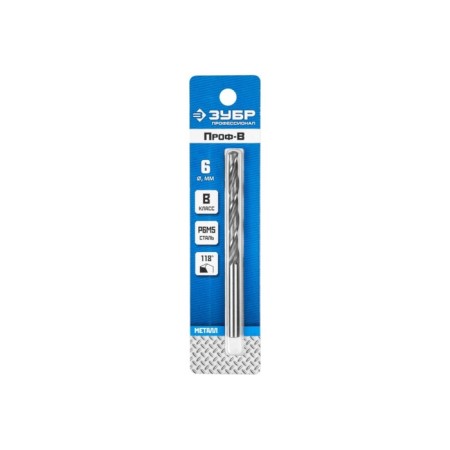 Zubble metal drill, steel P6M5, cylindrical shank, 6 x 93 mm, class in-1