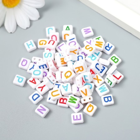 Beads for creativity plastic "Color English letters" White set 20 grams 0.4x0.8x0.8 cm