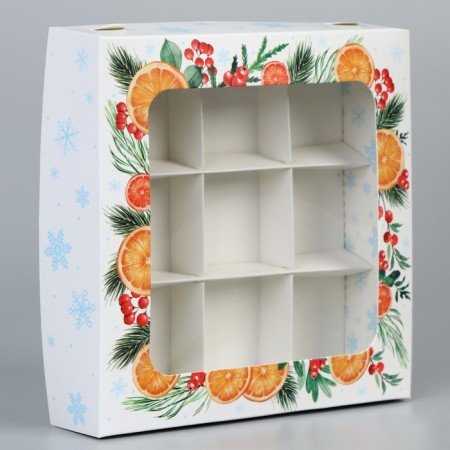 Box for sweets "Happy New Year", Botanika, 14.7 x 14.7 x 3.5 cm, New Year-2