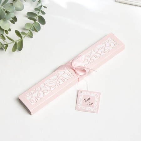 Fan bamboo, textile h = 21 cm bend, with a brush "flowers" in a box, pink-4