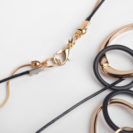 Pendant "chain" melancholy, plexus circles and ovals, black color in gold, 55 cm-2