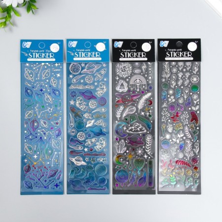 Sticker plastic silver overflow "Fairytale World" mix 7.5x26 cm