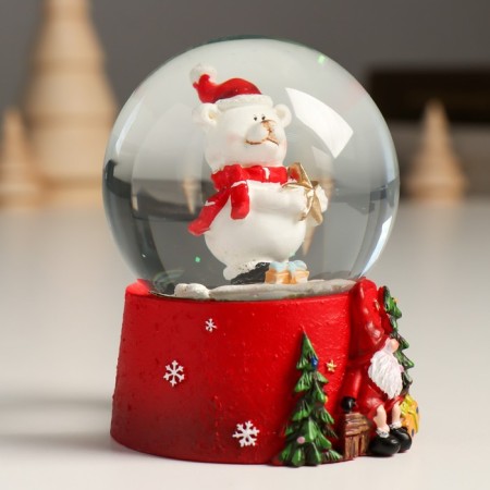 Souvenir Polystone Water Ball "White Bear in a New Year's cap with an asterisk" 7x8x9 cm-2