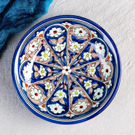 Plate of the Rishtan ceramics "Flowers", blue, deep, 20 cm mix-1