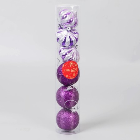 A set of jewelry plastic 6 pcs "Agnet" Lukovka stripes, 6 cm, silver-violet-1