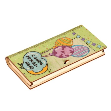 Wooden envelope "Happy Birthday!" balls, garland, green background-1