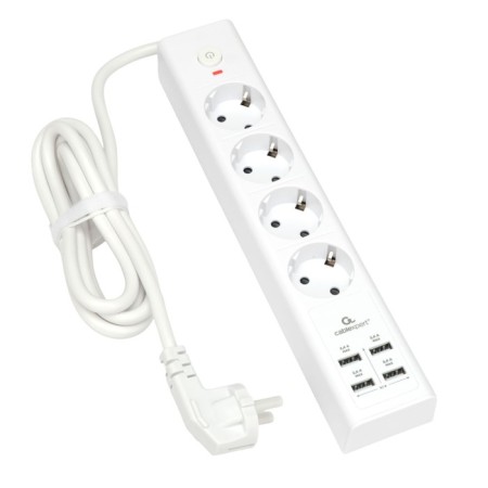 Network filter Cablexpert Exnovo Exn-4-U4-W-2, 4P, 16A, 4xUSB, 3.1A, 2M, Ur. Protection 4+, White-1
