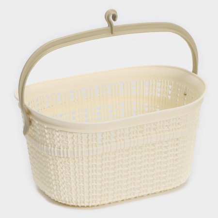 Set for the bathroom 7 objects: basket 4 pcs, basket for linen, bucket for garbage, ruff, beige color-6