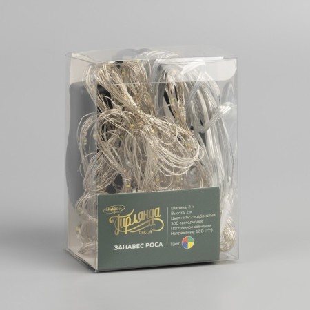Garland "Curtain" 2 × 2 m Rosa, IP20, silver thread, 300 LED, glow of multi, 12 V-3