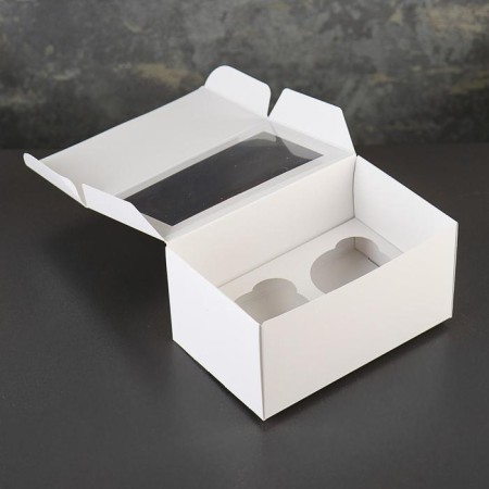Box of a mono-unit cardboard for 2 cupcakes, with a window, white, 16 x 10 x 8 cm-1