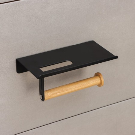 Holder for toilet paper with a Bamboo shelf, 18 × 9.7 × 7.5 cm, black color-1