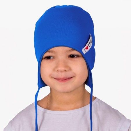 Spring children's hat, cornflower color/I love MOM, size 50-54