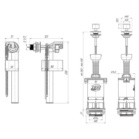 Reinforcement for flush tanks "Any Plast" WC4050 Economy, with a lateral eyeliner 1/2 ", white stem-3