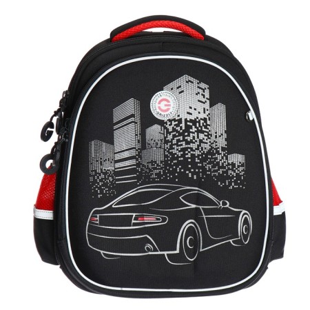 Frame backpack, 36 x 28 x 20 cm, Grizzly RAZ-287, with a cardholder, black/red RAZ-287-81-2