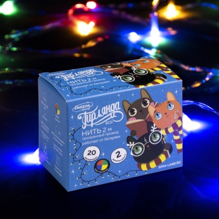 Garland "thread" 2 m, IP20, transparent thread, 20 LED, glow of multi, 2 modes, AAH3-2