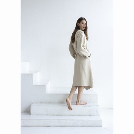 Essential bathrobe, multilayer muslin, size L, beige color-8