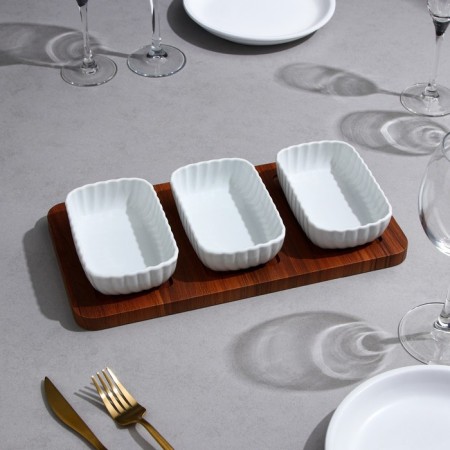 Menzhitsa "Carmen", 3 pcs: 300 ml, rectangular, wooden base, porcelain, Iran