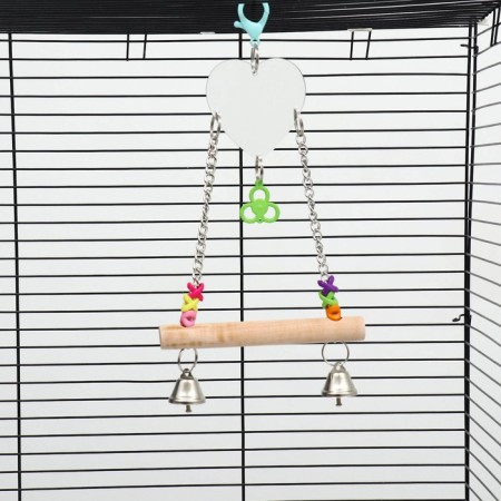 A toy-cache for birds with a mirror and bells "Heart", 15 x 28 cm-1