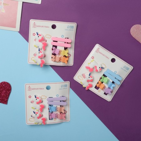 Hair set "Tiny" (2 elastic bands, 2 clamps, 4 crab) Magic unicorn, mix-3