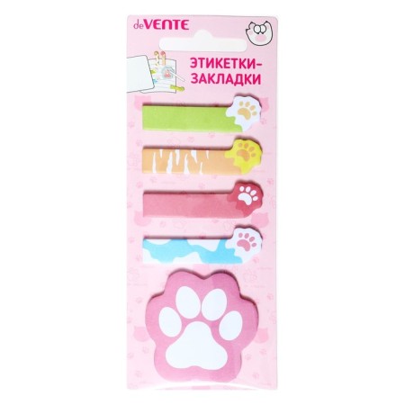 Bookmarks with adhesive edge 15 x 48 mm/45 x 45mm, 5 colors of 20 sheets, paper, Devente Cat PAWS-5
