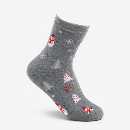 Terry socks female, gray/snowman color, size 23-25